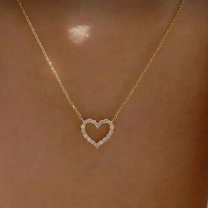 Gold Tone Rhinestone Heart‎ Pendant Necklace